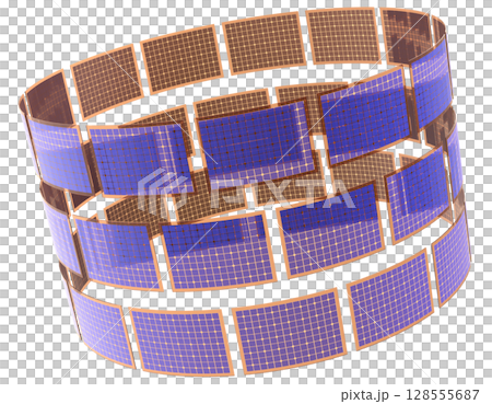 圓形排列的柔性太陽能板和再生能源的未來主義組合 128555687