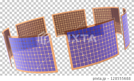 Futuristic composition of flexible solar panels arranged in a circle and renewable energy 128555688