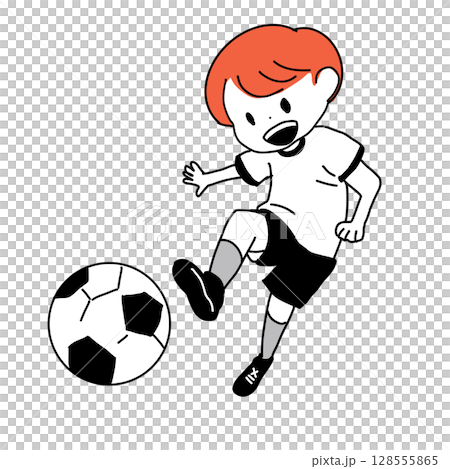 踢足球的男孩插圖(純色) 踢足球的男孩插圖(純色) 128555865
