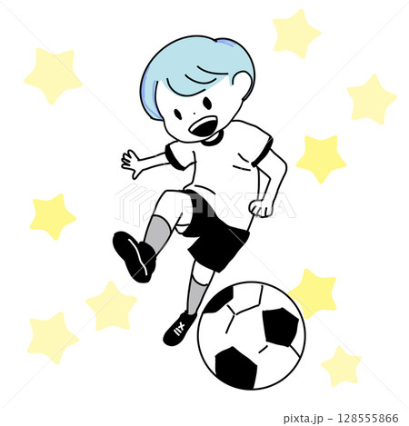 星の背景とサッカー少年のイラスト（フラットスタイル） 128555866