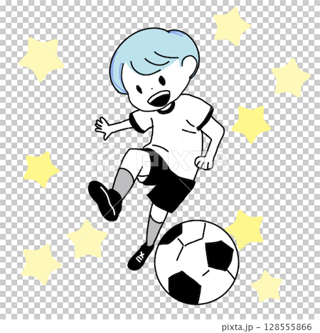星の背景とサッカー少年のイラスト（フラットスタイル） 128555866