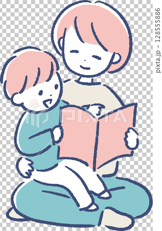 絵本を読む親子 128555886