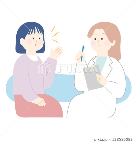 女性が問診を受けている様子 128556082