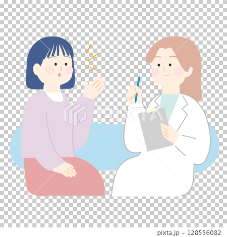 女性が問診を受けている様子 128556082