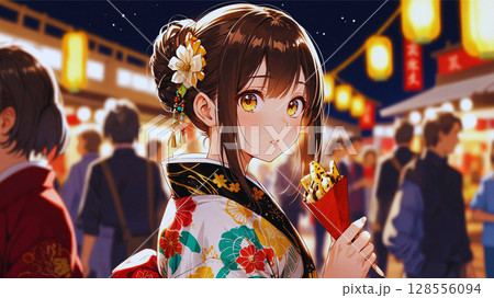 夏祭りとチョコバナナ 128556094