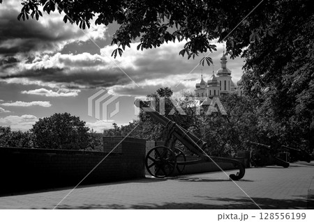 Once employed in combat, the old artillery now calmly observes a broad panorama of the surroundings. Once employed in combat, the old artillery now calmly observes a broad panorama of the surroundings. 128556199