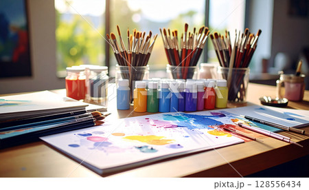 Art Class Supply Rainbow. Back to School concept. Generated image 128556434