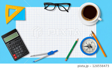 Math Class Essentials Flat Lay. Back to School concept. Generated image 128556473