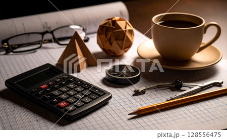Math Class Essentials Flat Lay. Back to School concept. Generated image 128556475