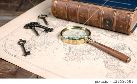 History Textbook Treasure Hunt. Back to School concept. Generated image History Textbook Treasure Hunt. Back to School concept. Generated image 128556595