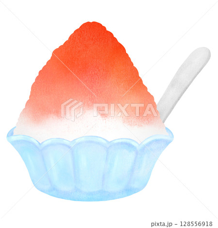 苺シロップがかかったかき氷のイラスト 128556918