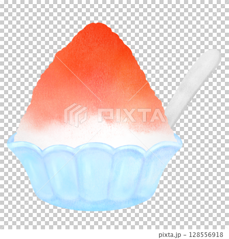 苺シロップがかかったかき氷のイラスト 128556918