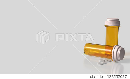 The Drug bottle on white background for Medical or health concept 3d Rendering. The Drug bottle on white background for Medical or health concept 3d Rendering. 128557027