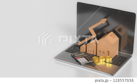 The House and Arrow up on laptop for Business concept 3d Rendering. 128557038