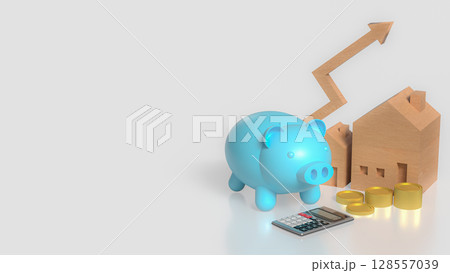 The House and Blue Piggy Bank for Business concept 3d Rendering. 128557039