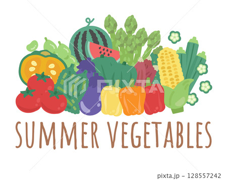 夏野菜　イラストセット 128557242