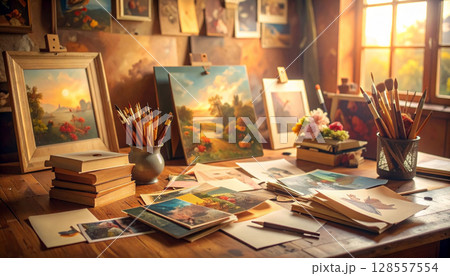 Art History Study Corner. Back to School concept. Generated image 128557554