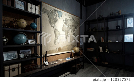 Geography Class Map Wall. Back to School concept. Generated image Geography Class Map Wall. Back to School concept. Generated image 128557572