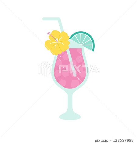ピンクのトロピカルジュースのイラストアイコン(夏・南国) ピンクのトロピカルジュースのイラストアイコン(夏・南国) 128557989