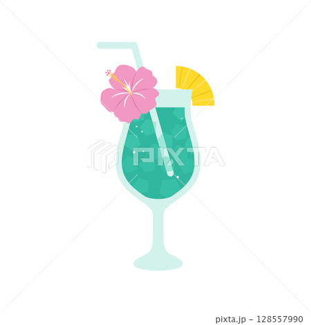 グリーンのトロピカルジュースのイラストアイコン（夏・南国） 128557990