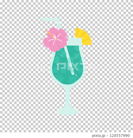 グリーンのトロピカルジュースのイラストアイコン（夏・南国） 128557990