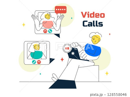 Conference Video Call via Remote Communication Vector Illustration Featuring Online Friends Using a Webcam While Working from Home in a Background 128558046
