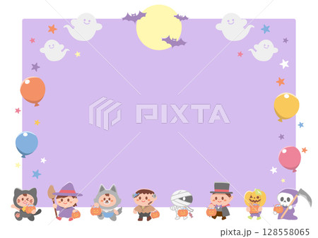 ハロウィンの仮装行列フレームイラスト 128558065