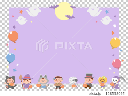 ハロウィンの仮装行列フレームイラスト 128558065