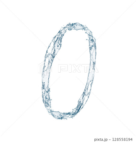 数字の0の形に飛び散った水しぶきの3dイラスト 128558194