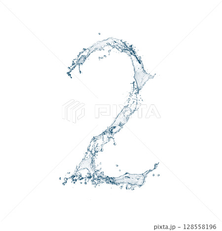 数字の2の形に飛び散った水しぶきの3dイラスト 128558196