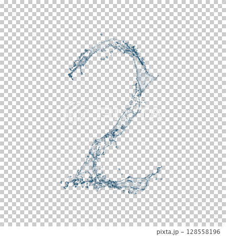数字の2の形に飛び散った水しぶきの3dイラスト 128558196