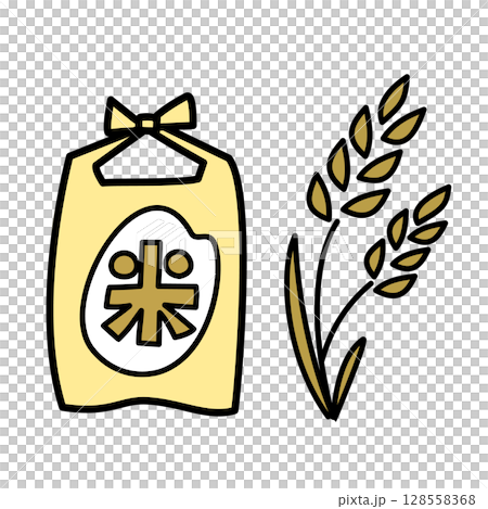 米袋と稲のベクターイラスト 128558368