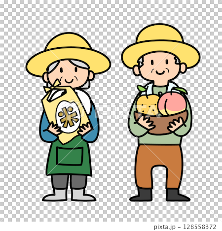 農産物を手に持っている農家のベクターイラスト 128558372