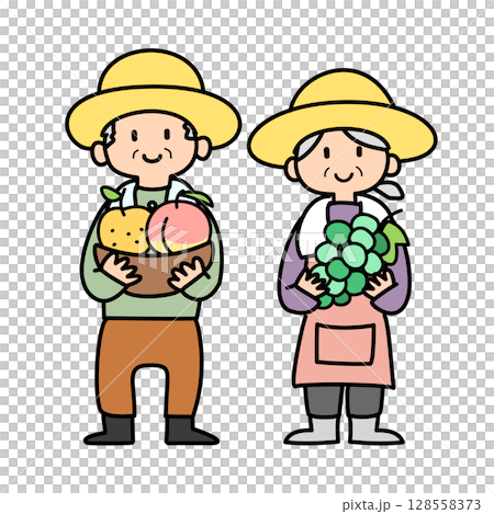 農産物を手に持っている農家のベクターイラスト 128558373