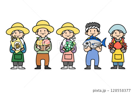 農家・漁師さんのベクターイラストセット 128558377