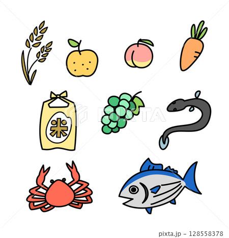 ふるさと納税の返礼品のイラストセット 128558378