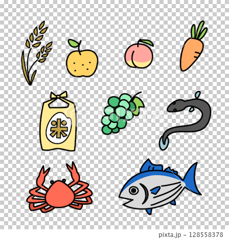 ふるさと納税の返礼品のイラストセット 128558378