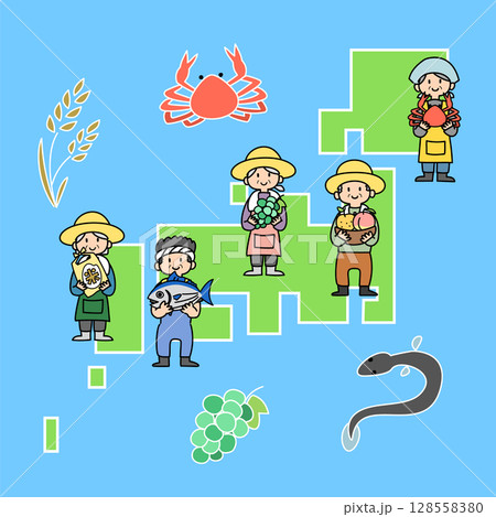 ふるさと納税の返礼品と生産者のイラスト 128558380