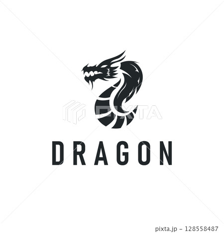 dragon logo design silhouette mythical animal legend with vintage concept old minimalist simple templet 128558487