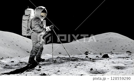 Astronaut on moon surface lunar exploration space travel science 128559290