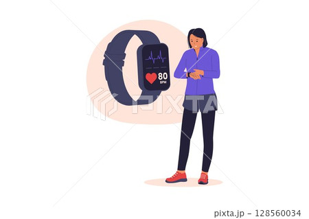 Woman Using Smart Fitness Watch 128560034