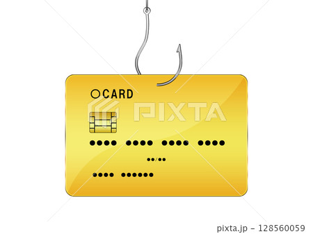 フィッシング詐欺の概念でクレジットカードを釣り針で盗まれる3dイラスト 128560059