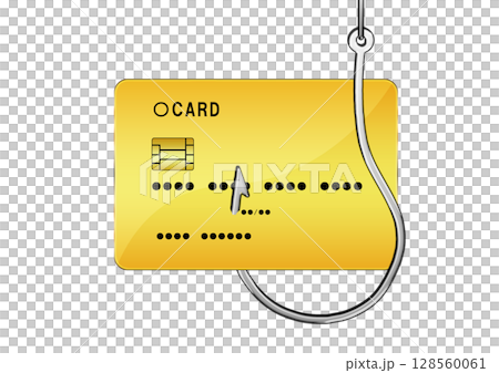 網路釣魚詐騙概念中信用卡被魚鉤盜取的 3D 插圖 128560061