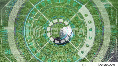 Image of scope scanning and data processing over football player kicking ball Image of scope scanning and data processing over football player kicking ball 128560226