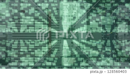 Image of online security padlock over rows of computer folders 128560403