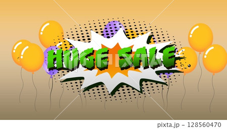 Image of huge sale text over speech bubble and balloons on orange background 128560470