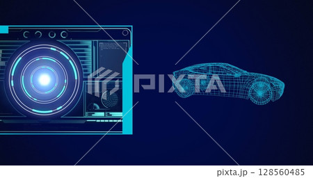 Image of 3d car drawing, scope scanning and data processing 128560485