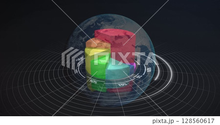 Image of statistics and financial data processing over globe 128560617