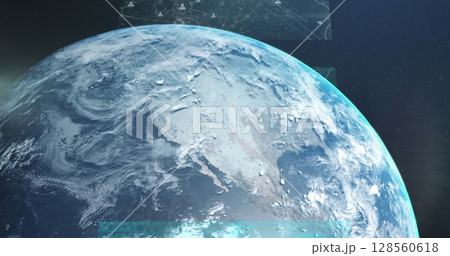 Image of statistics and financial data processing over globe 128560618
