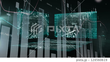 Image of data and statistics processing over screens 128560619